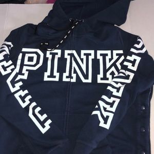 PINK Navy Zip up Hoodie with snap sides. Sz. Large